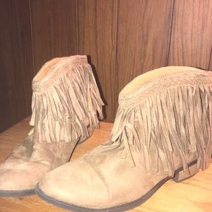 Tan Ankle Fringe Boots